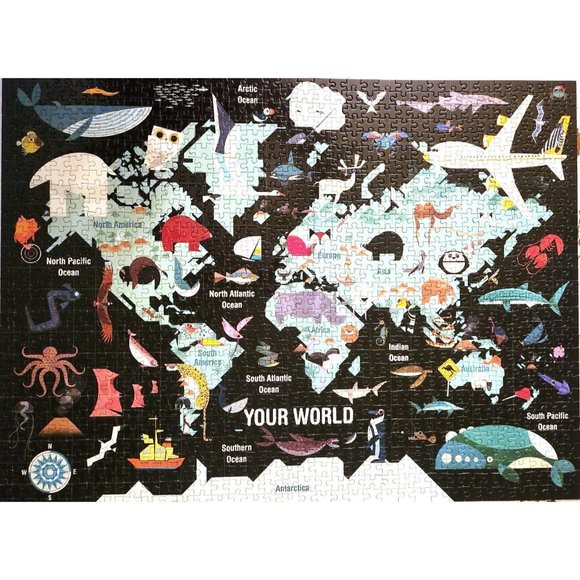 Mudpuppy YOUR WORLD 1000 pieces Jigsaw Puzzle COMPLETE 27x20" world map animals - Picture 2 of 12
